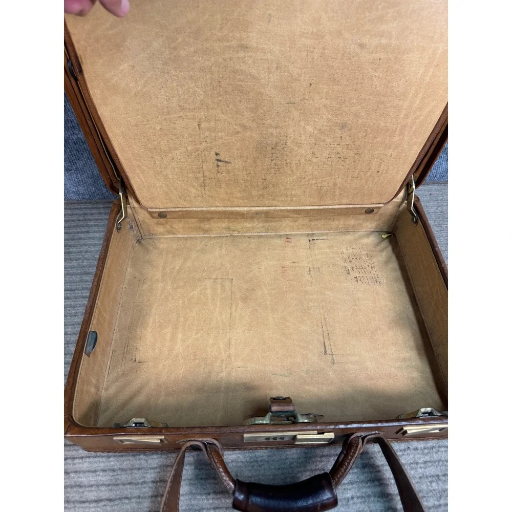 Hartmann Luggage Vintage Tan Belting Leather Briefcase Attache Brass Lock Case